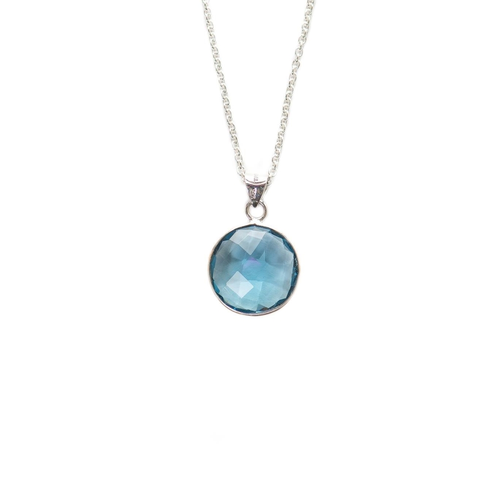 Pan  halskæde - Sterling sølv/rhodium - hydro blue gemstone - 45 cm
