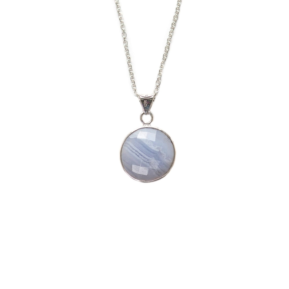 Pan halskæde - Sterling sølv/rhodium - blue agate gemstone - 45 cm
