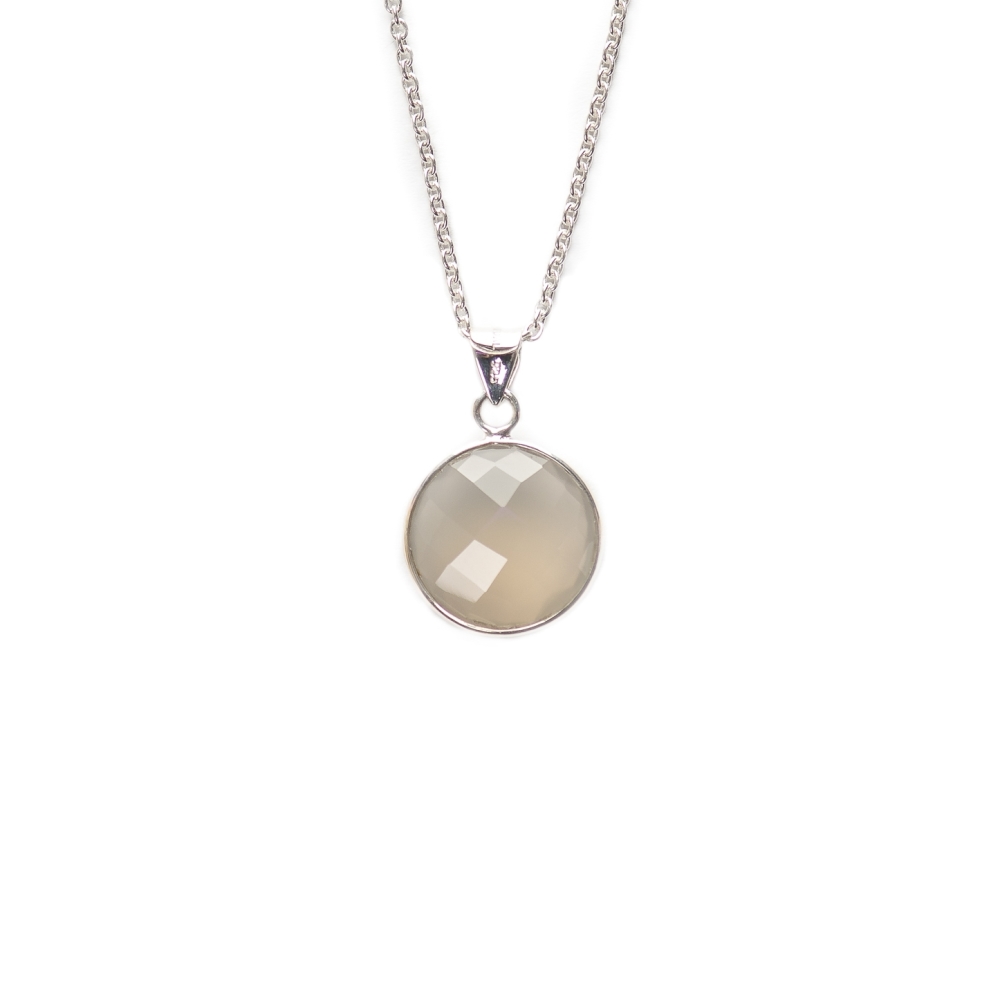 Pan  halskæde - Sterling sølv/rhodium - rose quartz gemstone - 45 cm