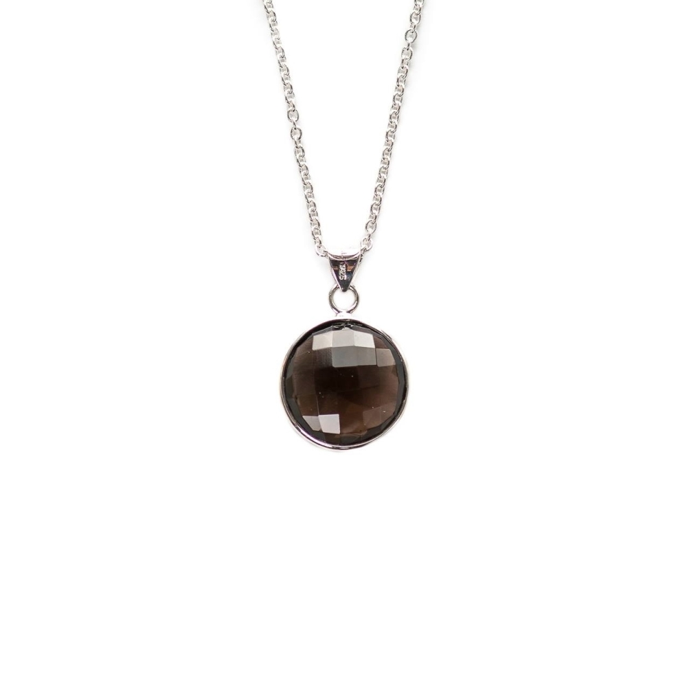 Pan halskæde - Sterling sølv/rhodium - smoked quartz gemstone - 45 cm