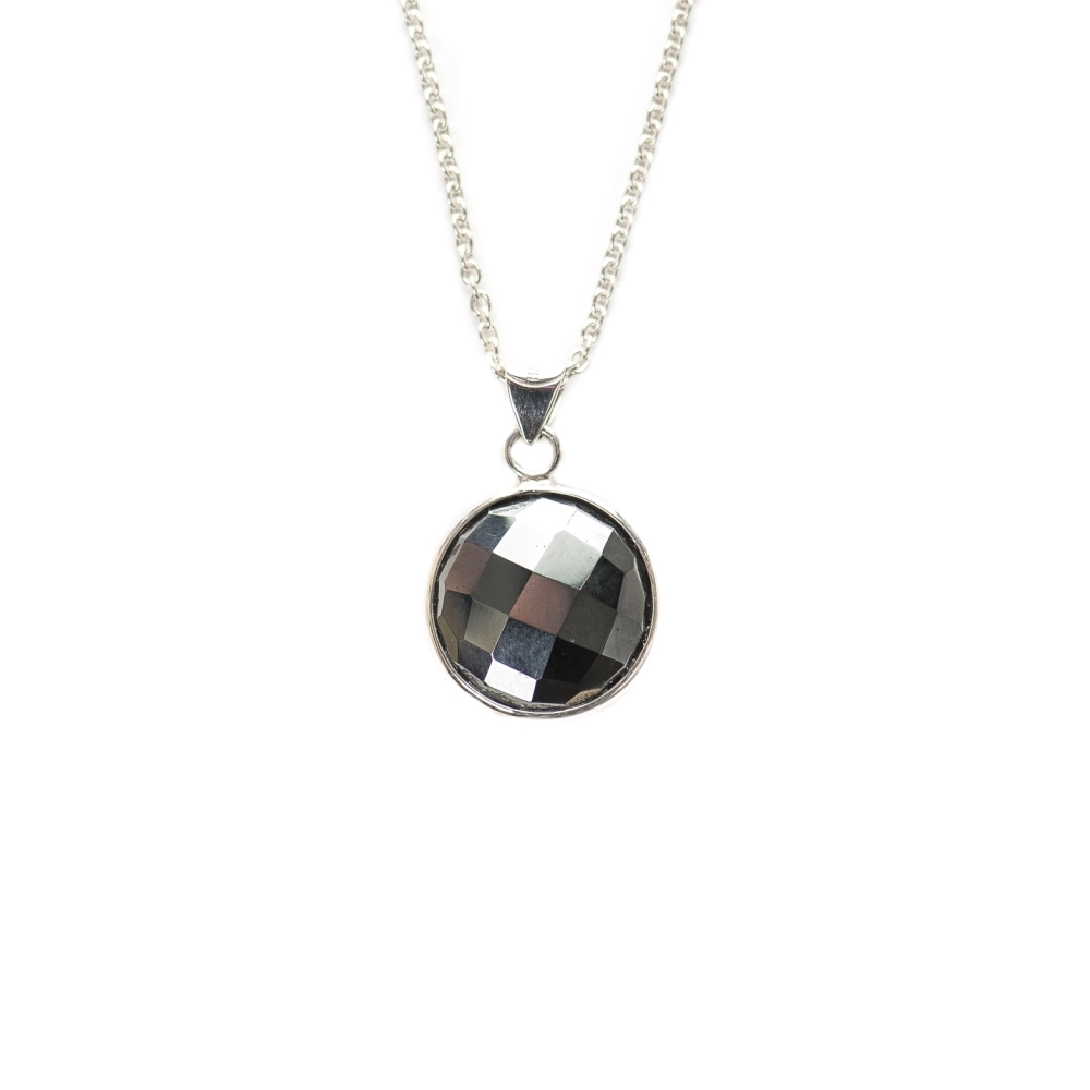 Pan halskæde - Sterling sølv/rhodium - hematit gemstone - 45 cm