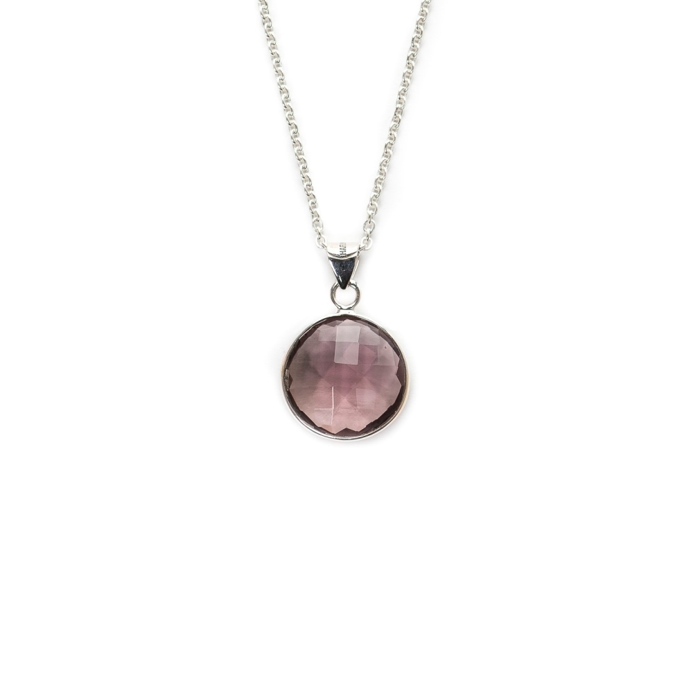 Pan halskæde - Sterling sølv/rhodium - amethyst gemstone - 45 cm