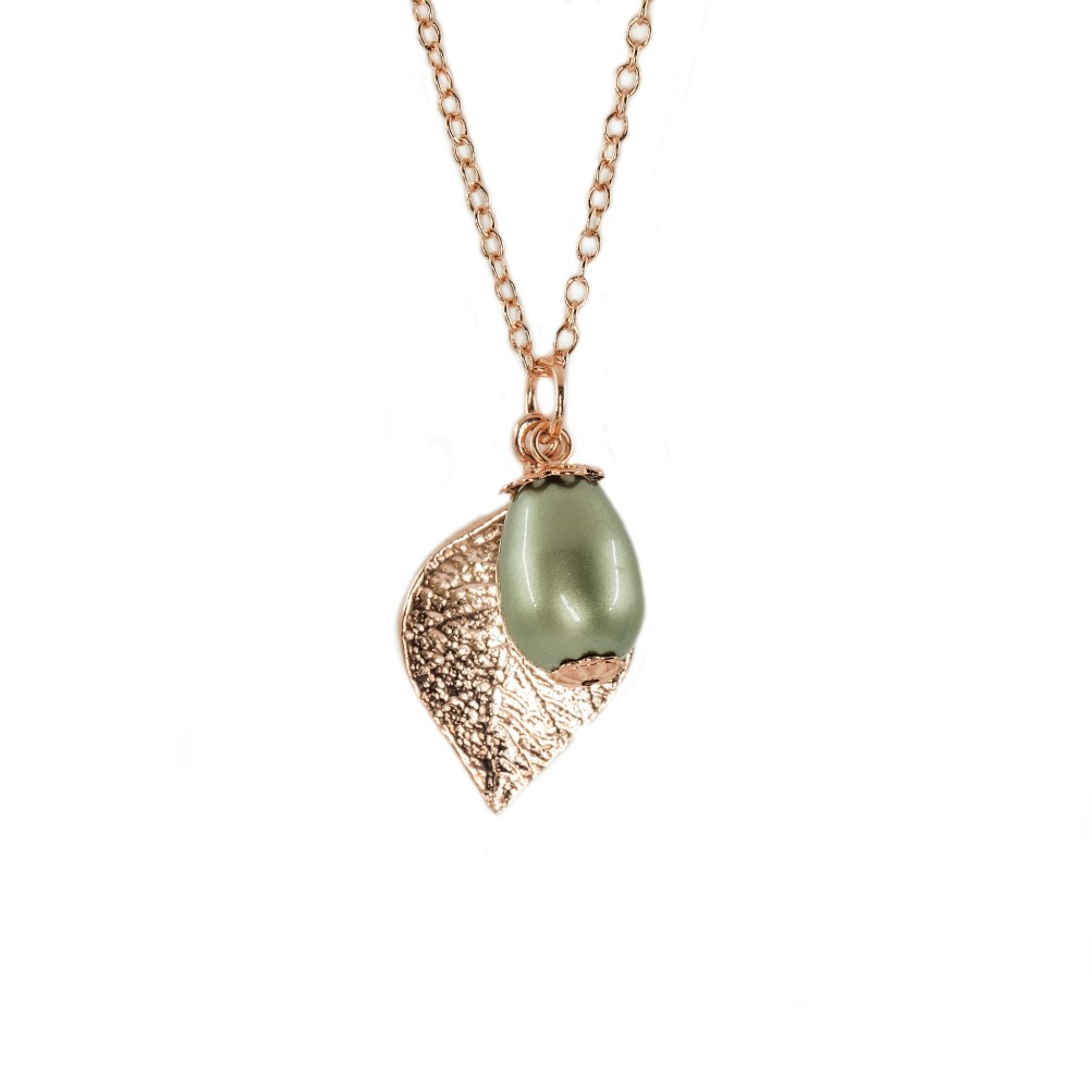 Halskæde rosaguld / green charm