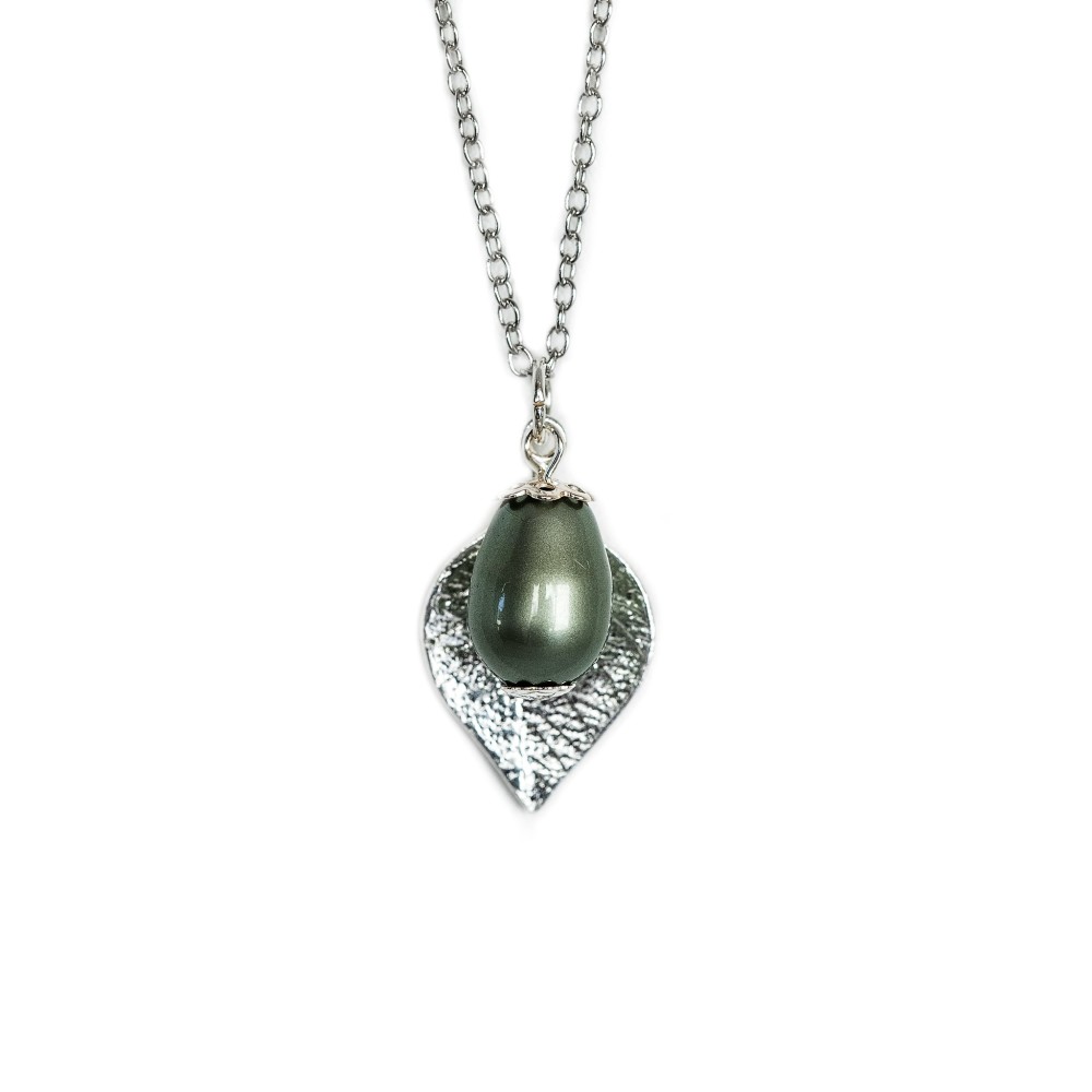 Halskæde - silver / green charm