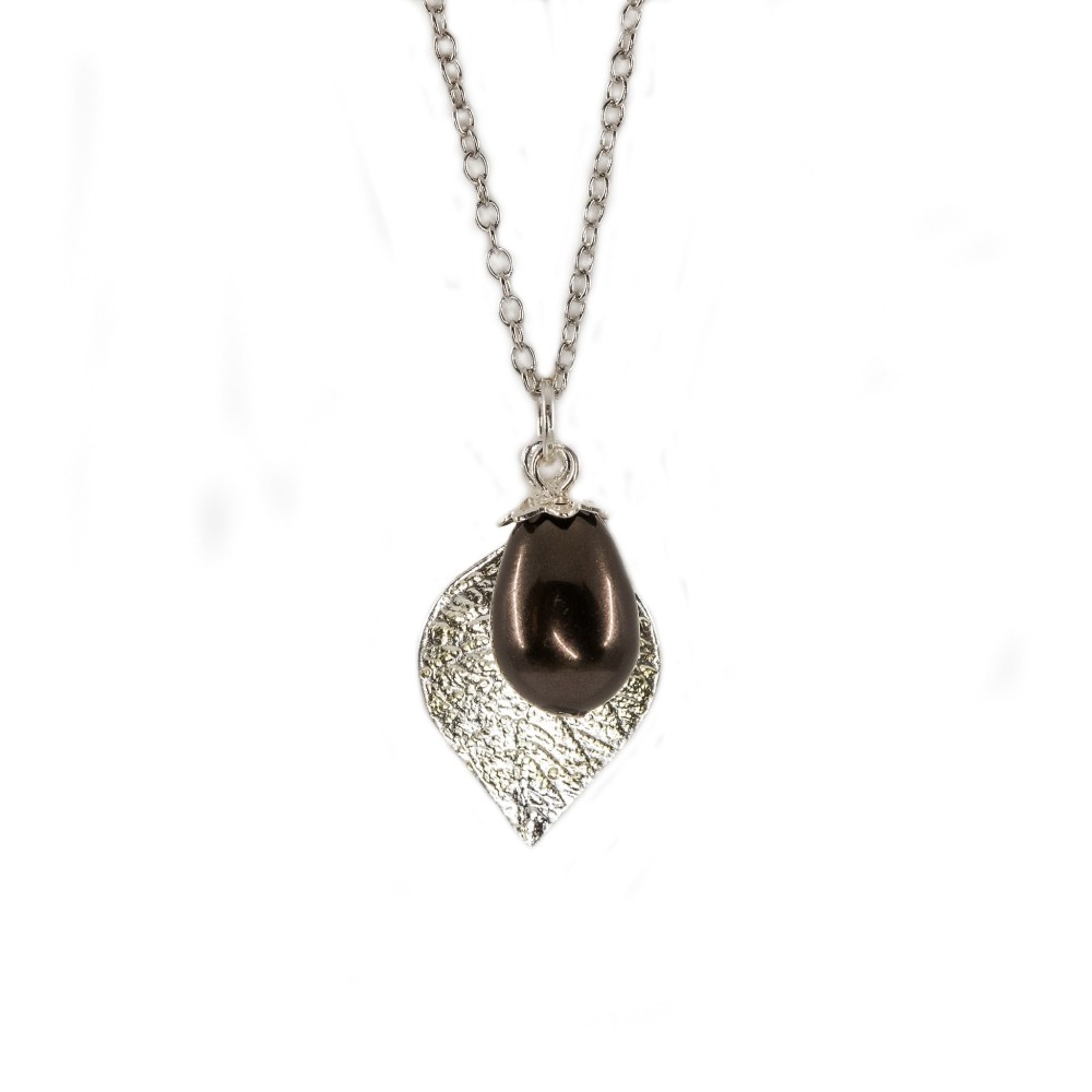 Halskæde - silver / brown charm