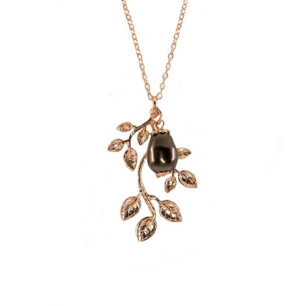 Halskæde - rosaguld / brown charm