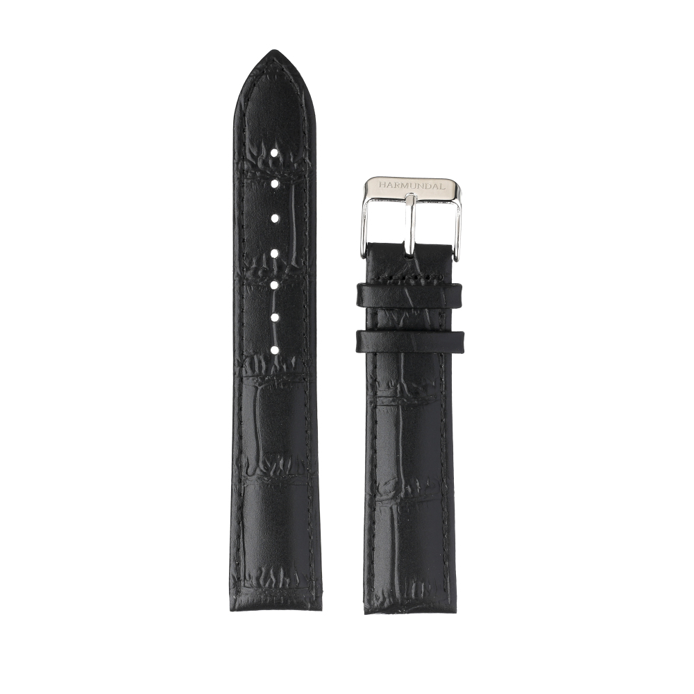 Strap - Sort læder 20mm - Stål