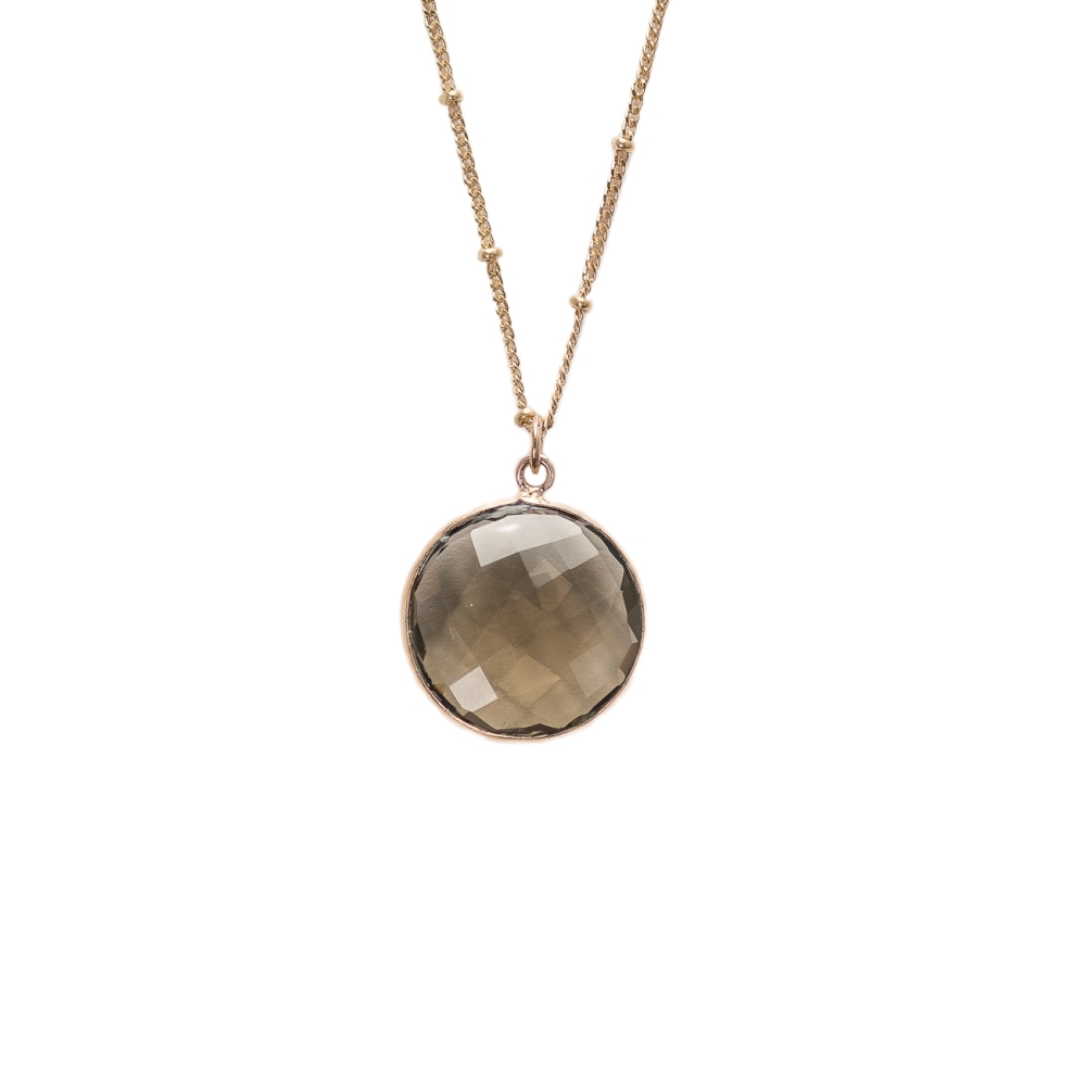 Pan halskæde -Sterling sølv/rosa guld- smoky topaz gemstone - 80 cm 