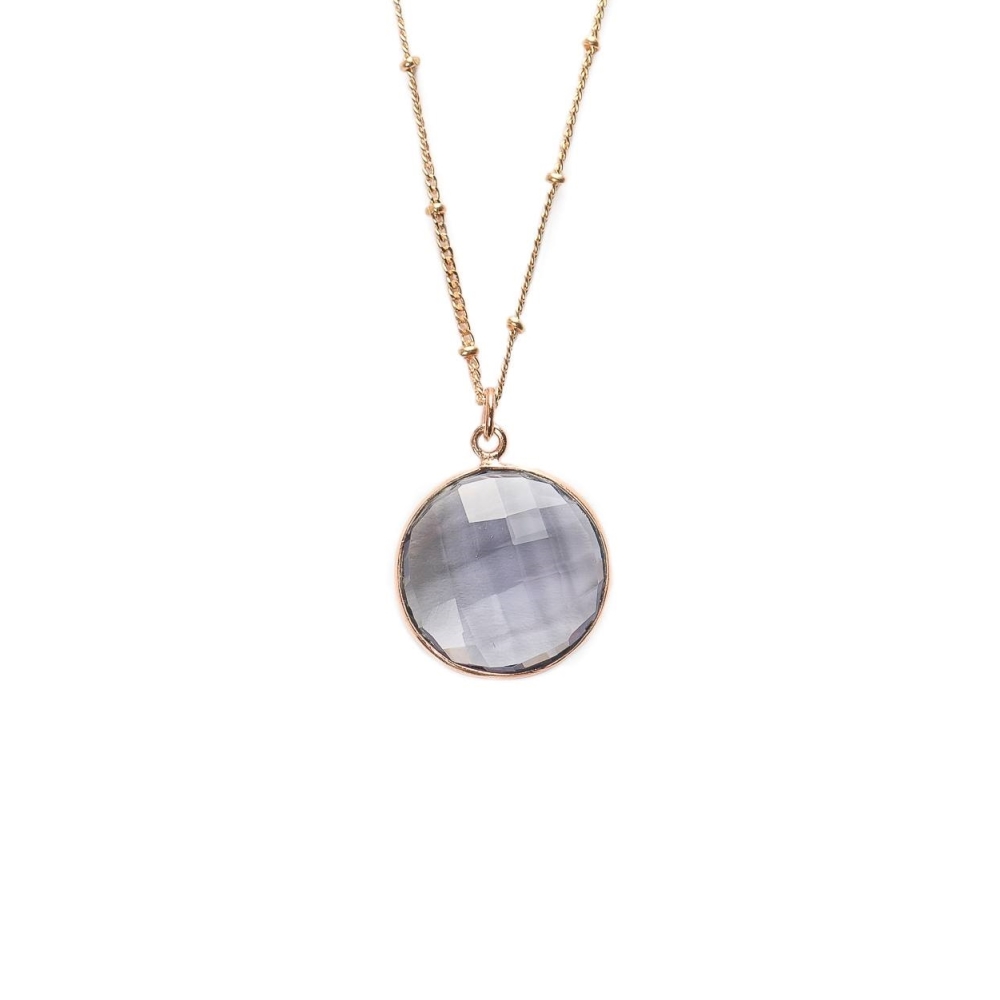 Pan halskæde - Sterling sølv/rosa guld - grey agate gemstone - 80 cm