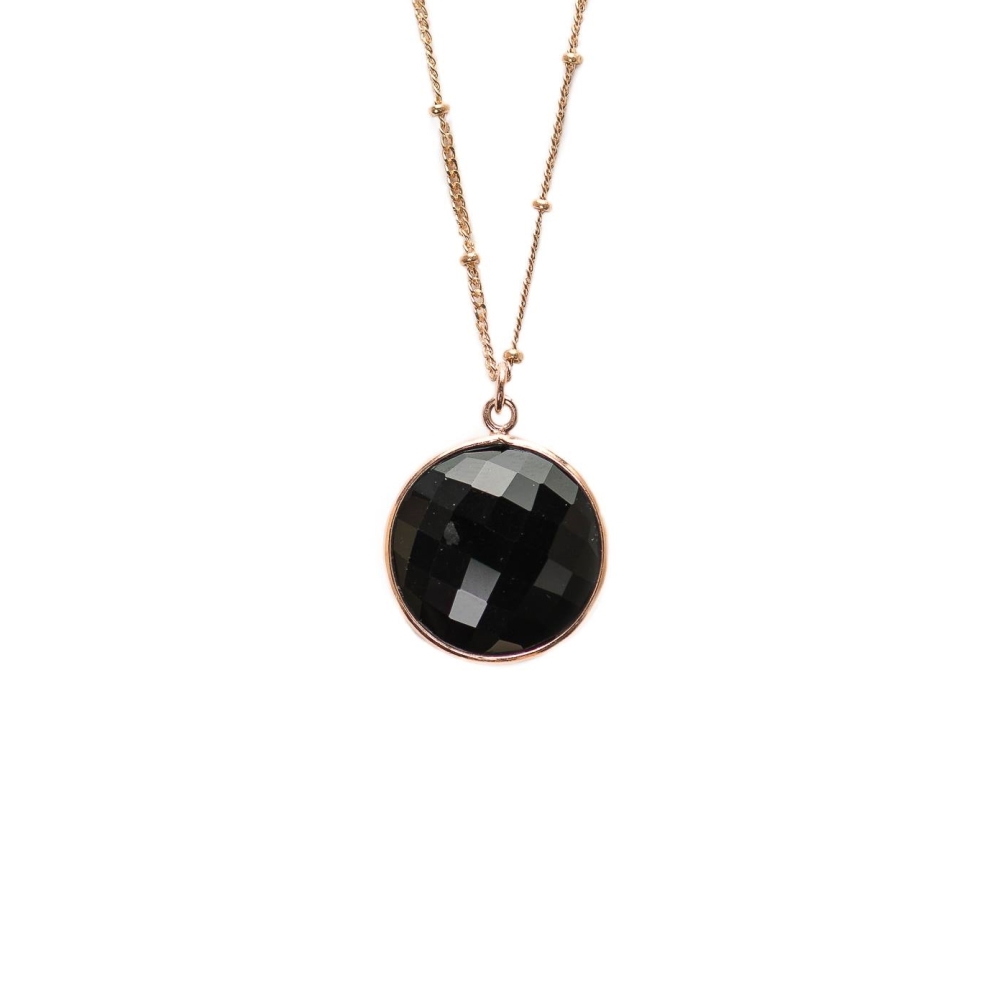 Pan halskæde - Sterling sølv/rosa guld - black onyx gemstone - 80 cm