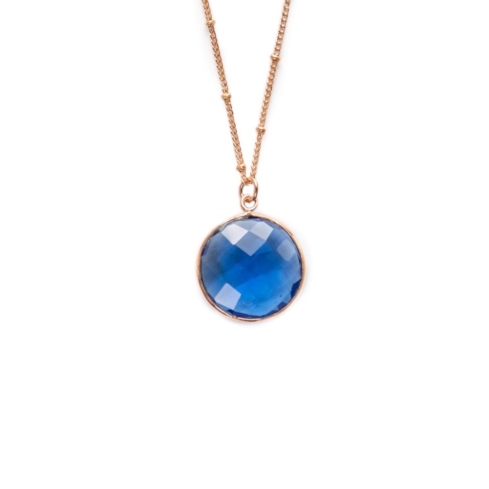 Pan halskæde - Sterling sølv/rosa guld - blue topaz gemstone - 80 cm