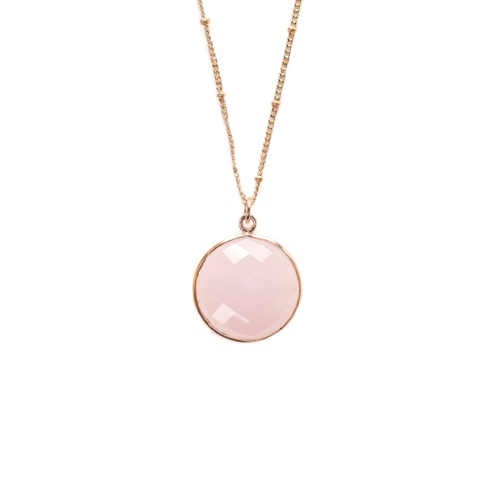 Pan halskæde - Sterling sølv/rosa guld - pink chalcedony gemstone - 80 cm